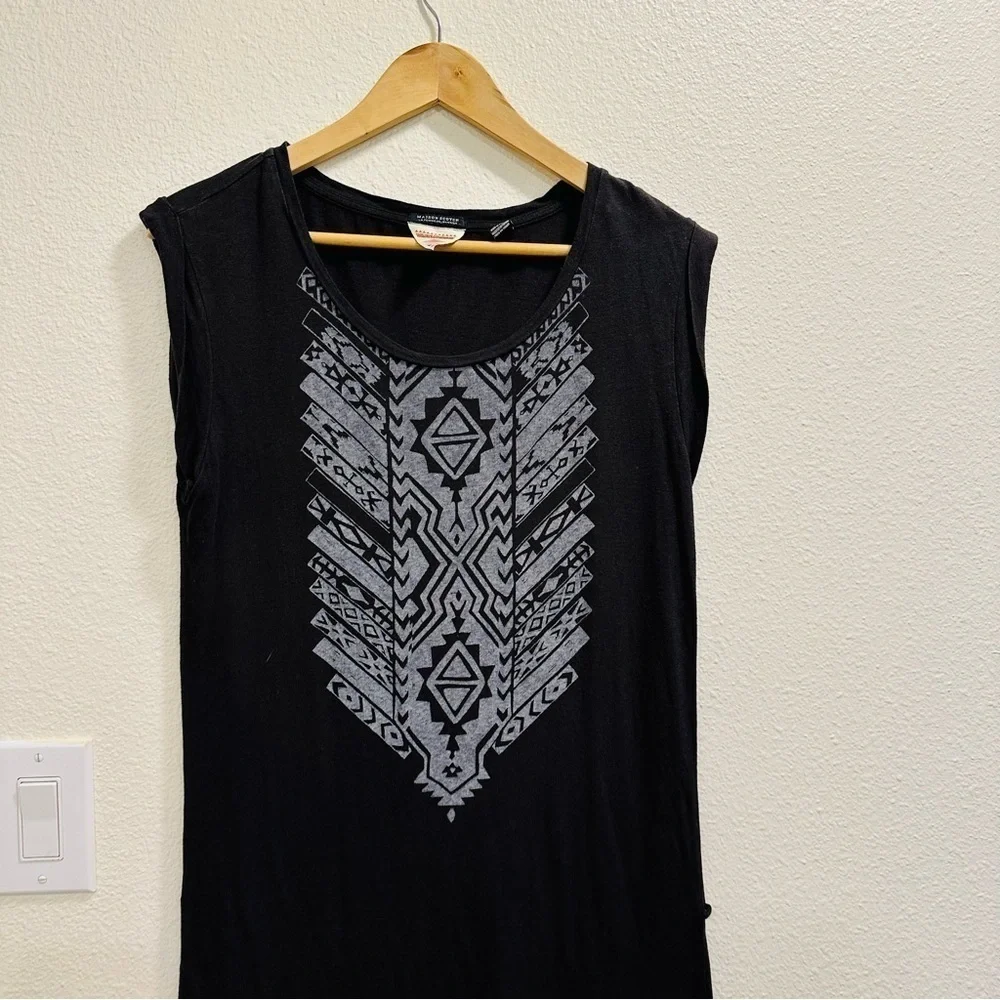 Maison Scotch Tee Dress - Black Aztec Print - Cap Sleeves Size 6 - Picture 5 of 13